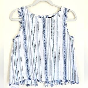 Drew Blue Stripped Sleeveless Top with Fringe Detail